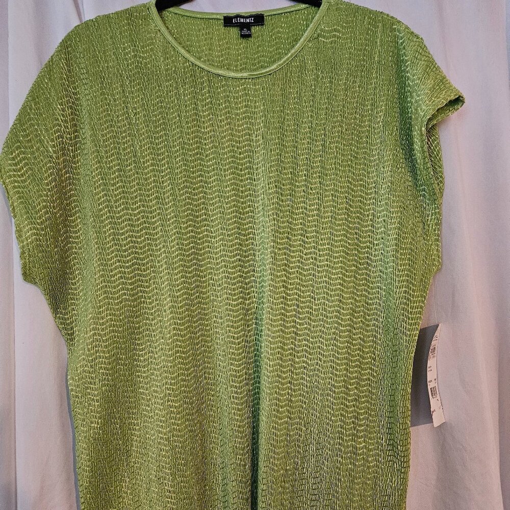 textured vintage‎ 90's y2k micropleat short sleeve top lime green XL NWT